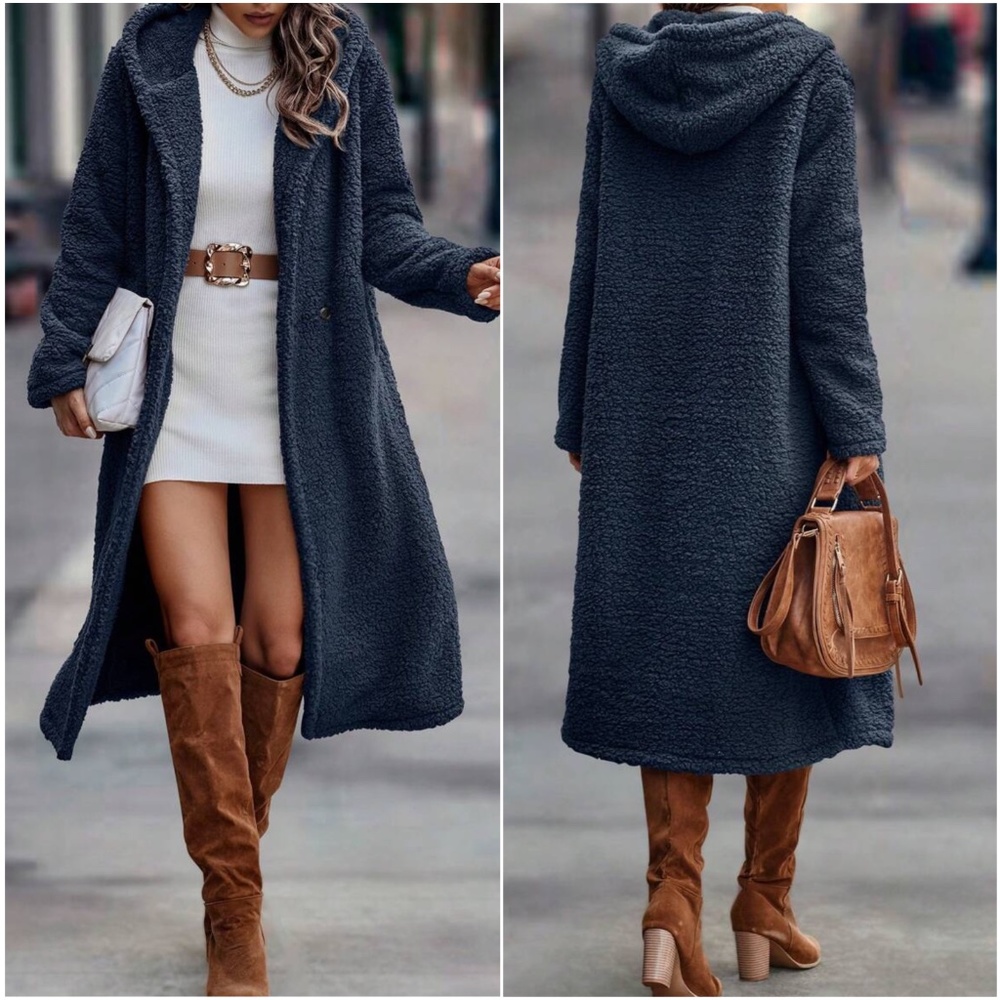 Cozy Teddy Hoodie Long Jacket Coat - Picture 8 of 8